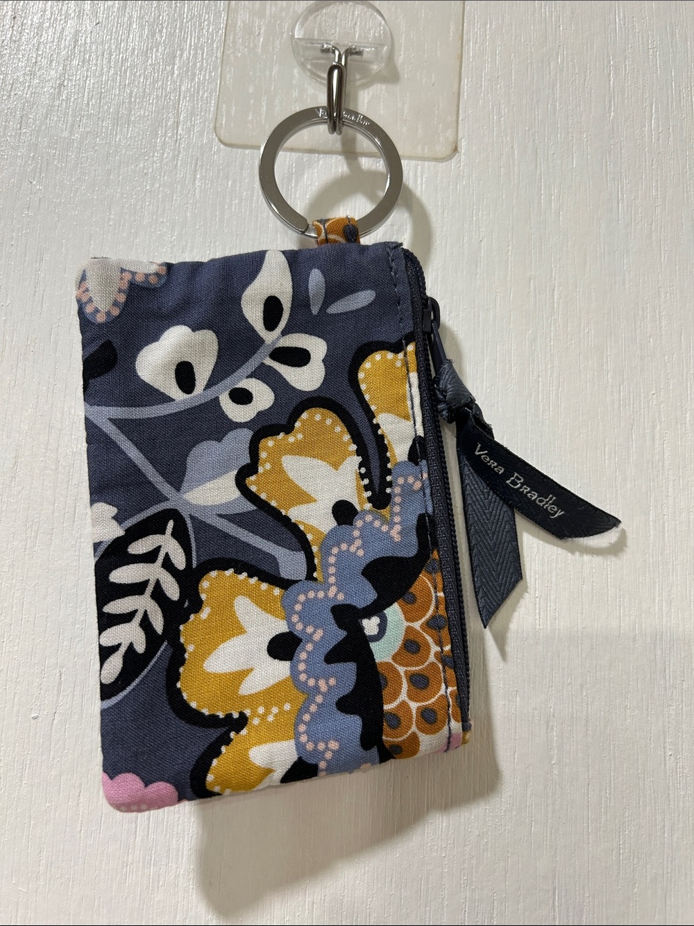 Vera Bradley Womens Navy Floral Card Holder with Key Ring